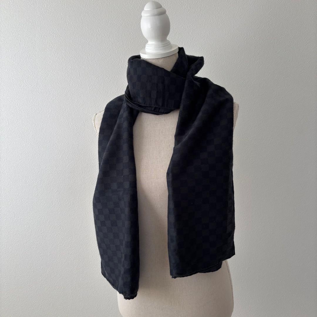 ルイヴィトン ダミエ カシミヤ×シルク　ストール マフラー　ブラック系