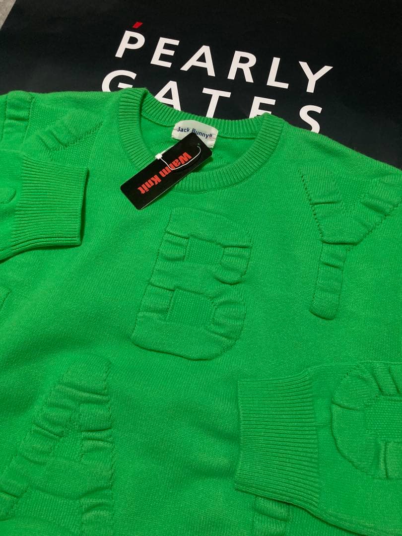 新品 パーリーゲイツ ジャックバニー HOT FEEL ニット(5)サイズL/緑