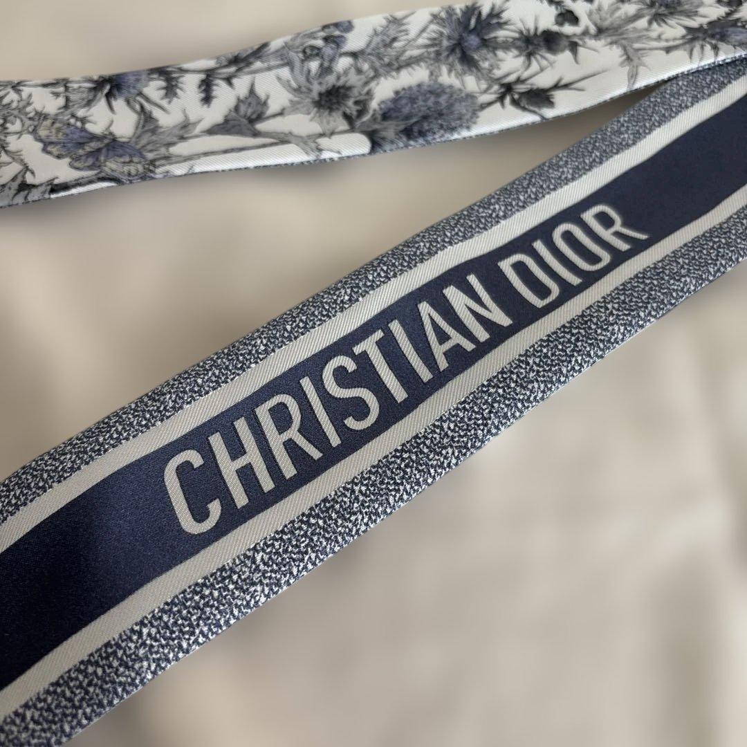 《美品》　ディオール　DIOR スカーフ　ボタニカル　ネイビー　グレー