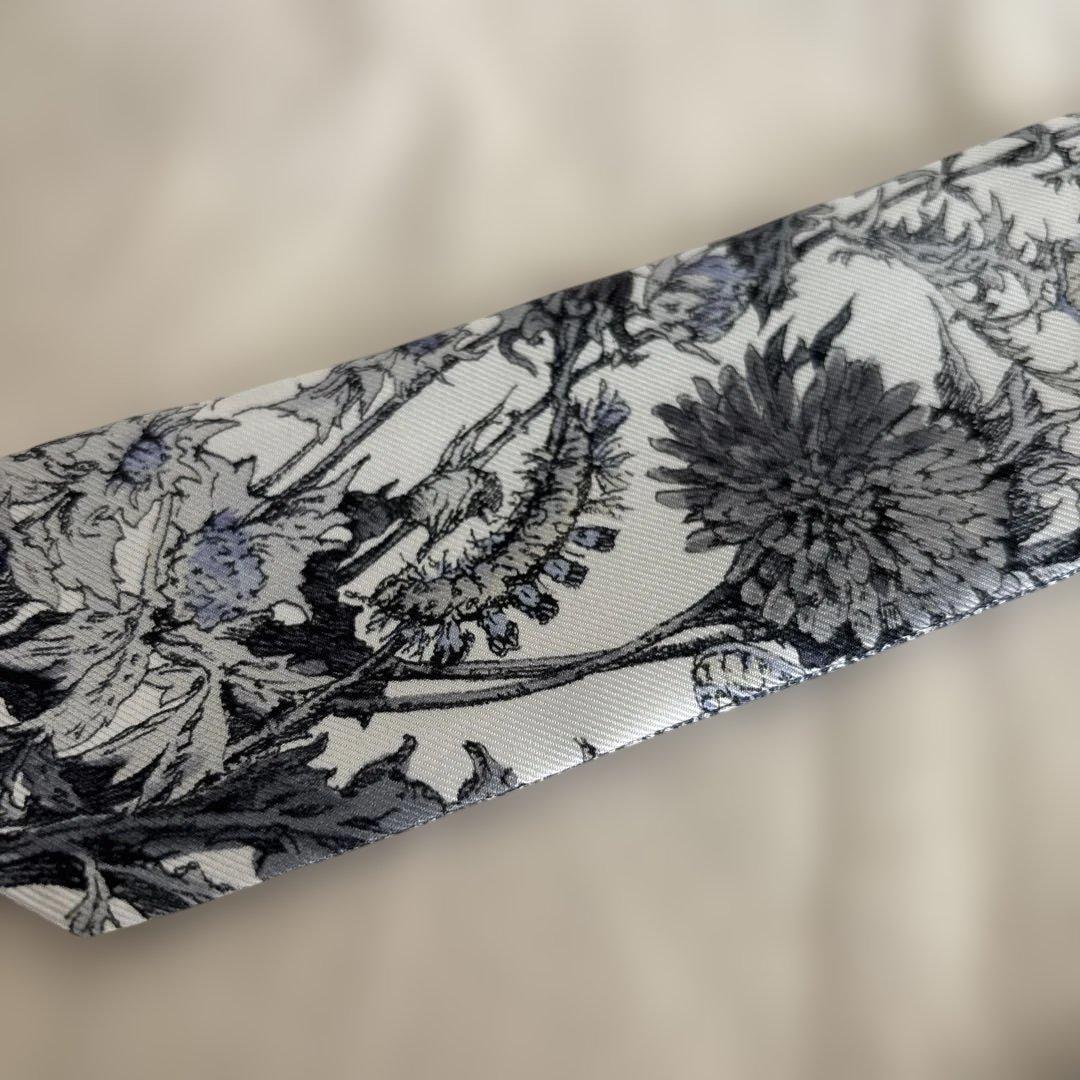 《美品》　ディオール　DIOR スカーフ　ボタニカル　ネイビー　グレー