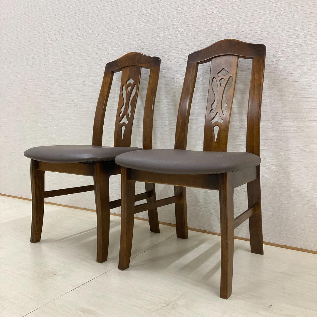 【カリモク】コロニアル　透かし彫り　ダイニングチェア　椅子　２脚セット　A