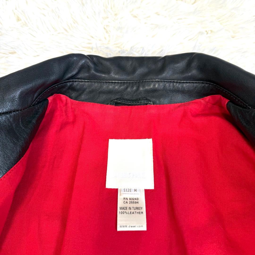 ディーゼル DIESEL 本革 レザージャケット ブルゾン ロゴ刺繍 M