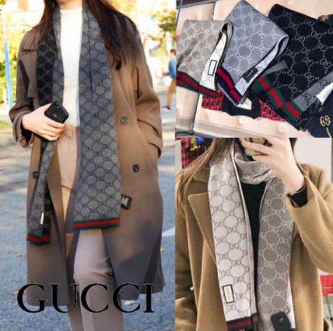 ❤美品箱付き❤GUCCI マフラー ストール スカーフ❤ホワイト&ベージュ❤