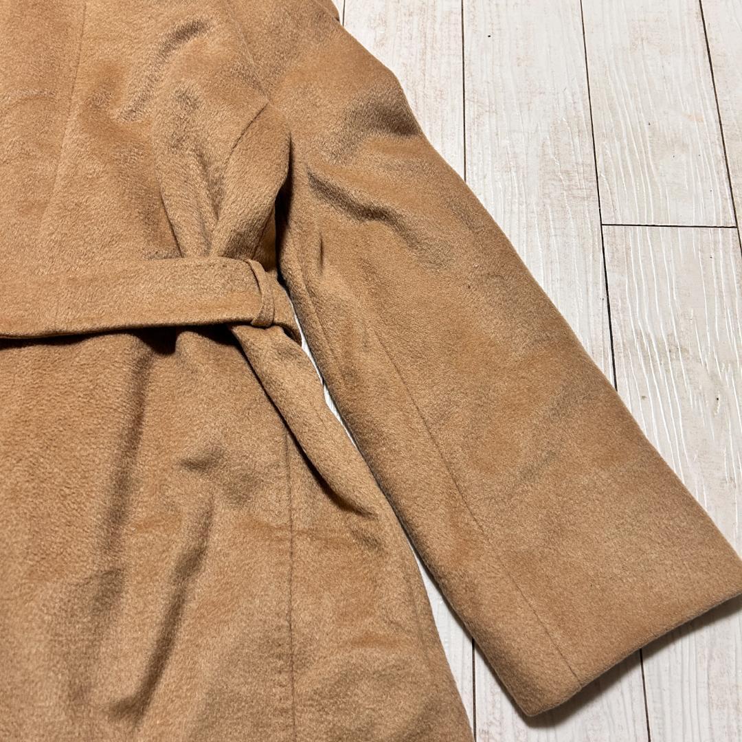 マックスマーラ ショールカラーコート キャメル100% 白タグ Aライン L