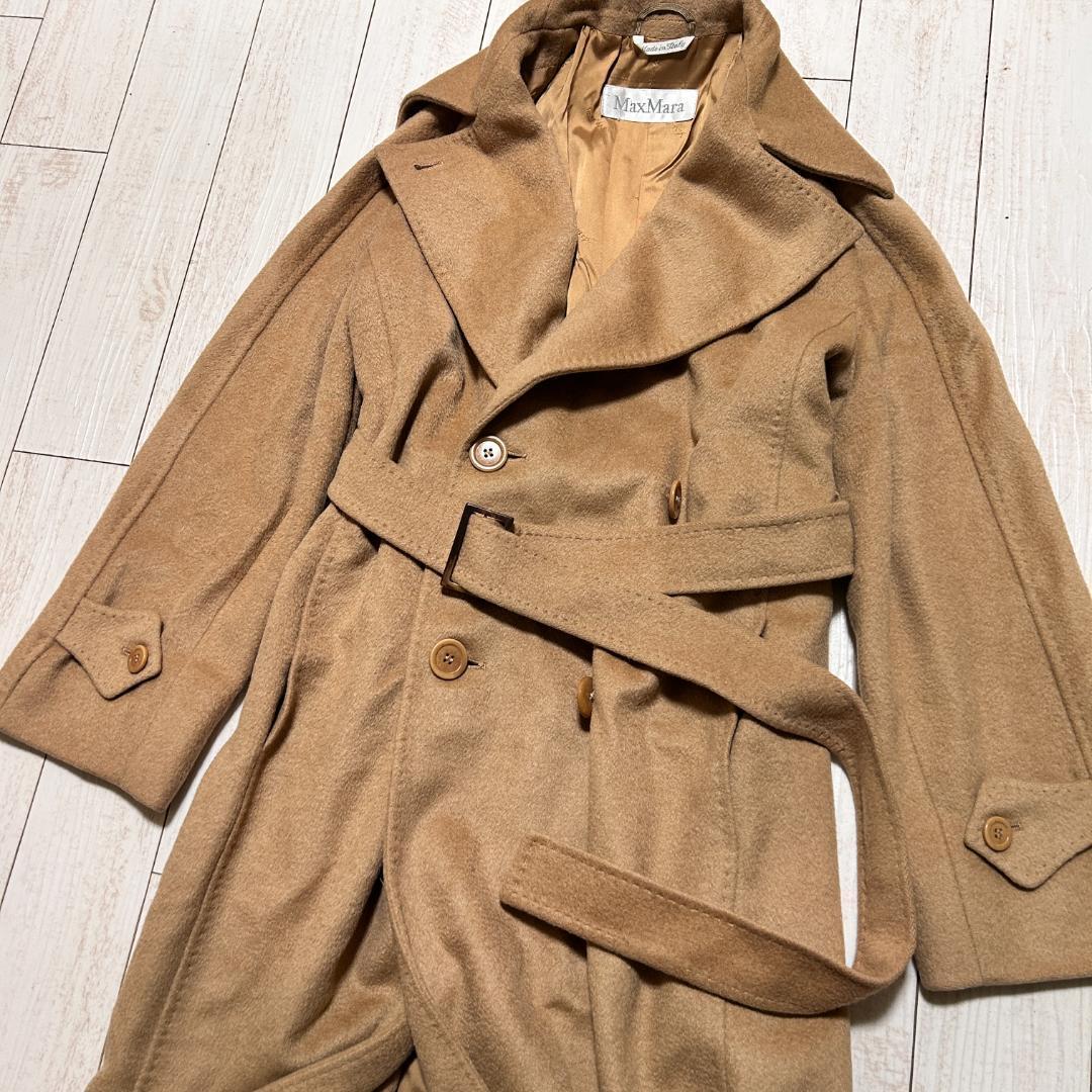 マックスマーラ ショールカラーコート キャメル100% 白タグ Aライン L