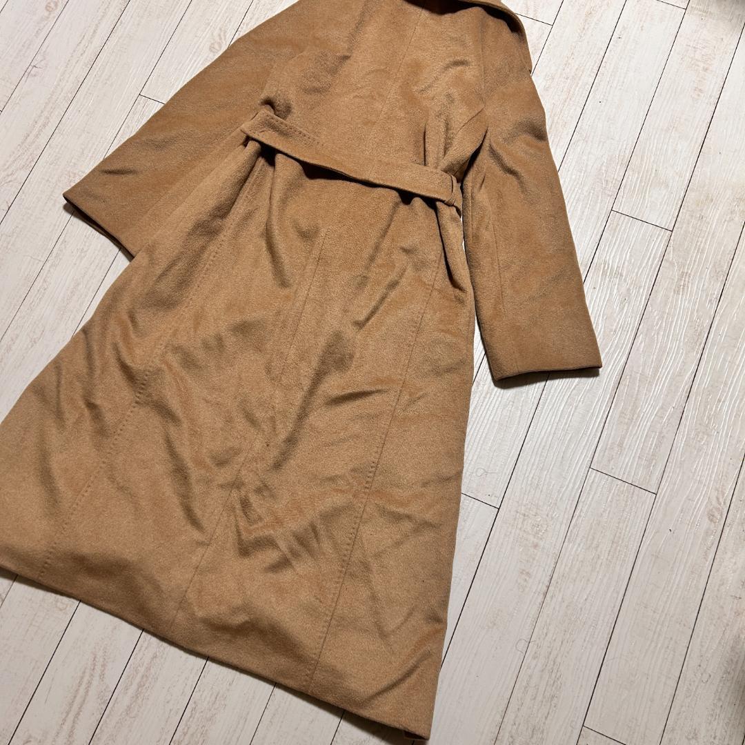 マックスマーラ ショールカラーコート キャメル100% 白タグ Aライン L