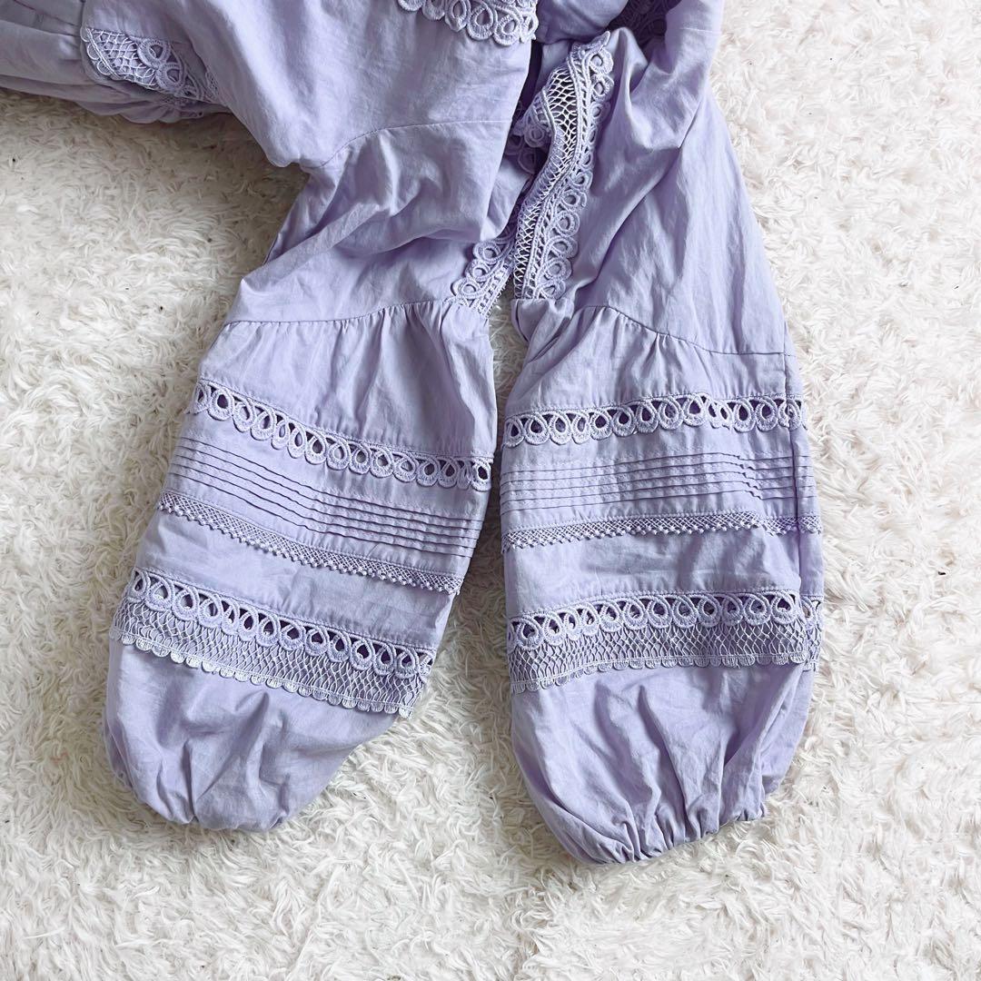 エステラケー ロング ワンピース ティアード 刺繍 ベルト フレア ラベンダー