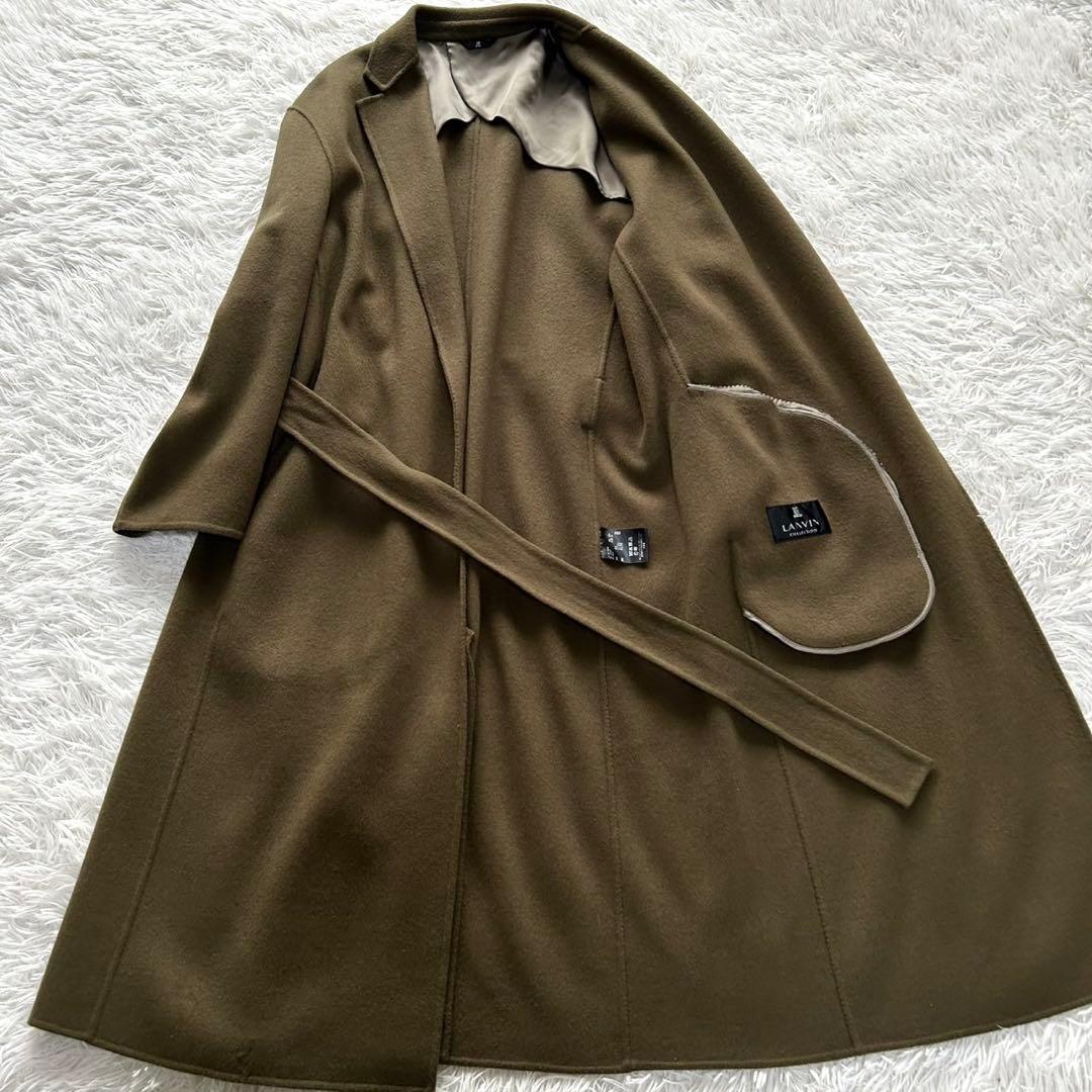 【美品】ランバンコレクション　ロングコート　カシミヤ混　マキシ丈　大きいサイズ