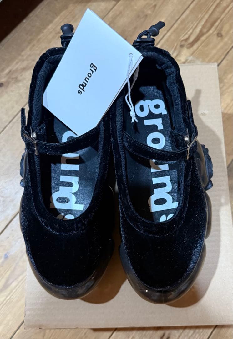 grounds ブラック ベルベット メリージェーン スニーカー