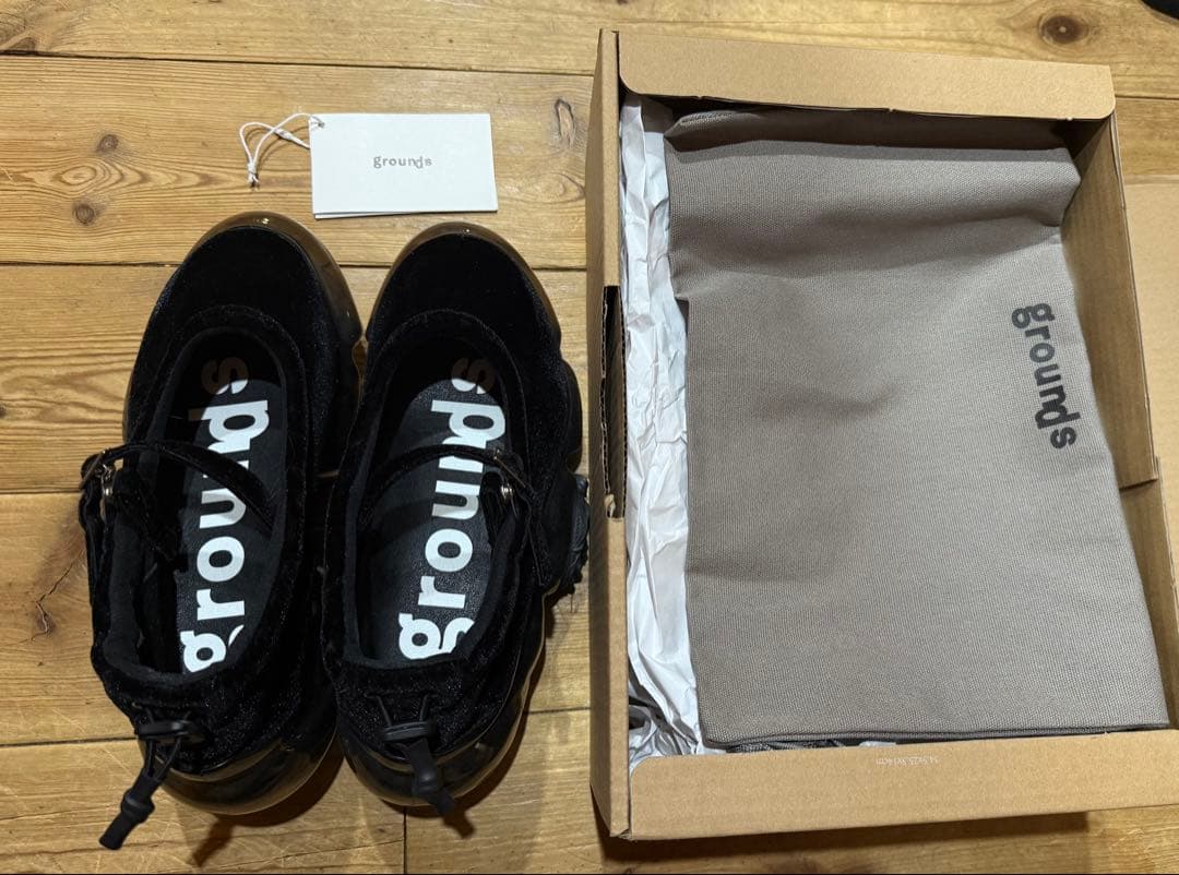 grounds ブラック ベルベット メリージェーン スニーカー