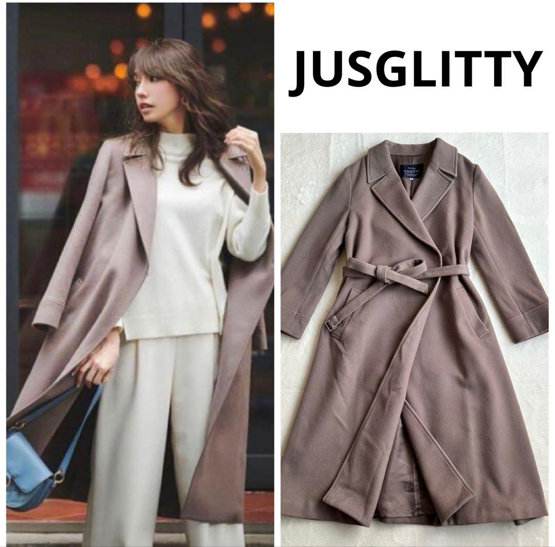 ジャスグリッティー ベルテッド ロングコート モカ サイズ2 チェスター