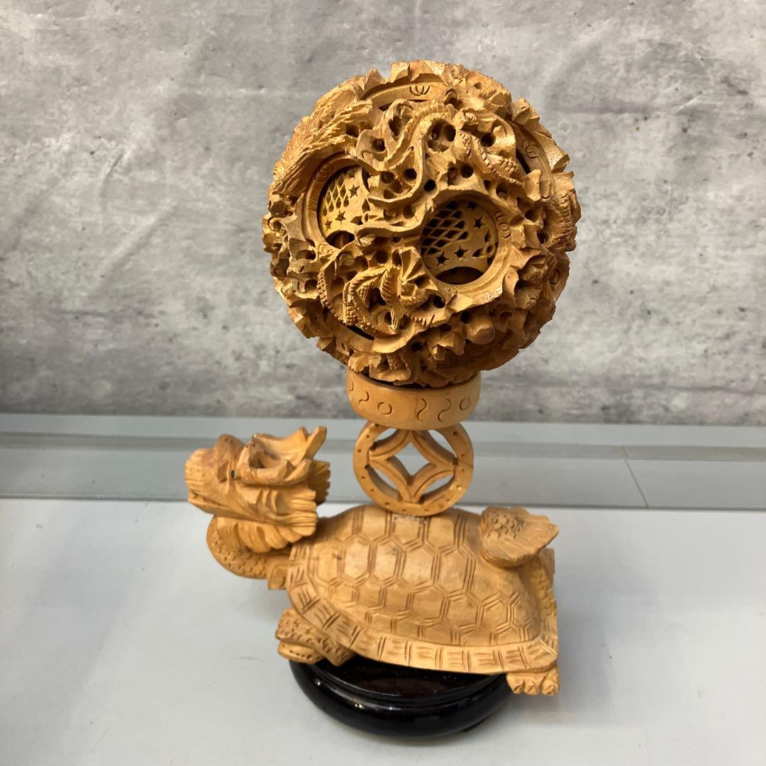 中国美術品 白檀 透かし彫 多層球 天球 鬼工球 木彫り 彫刻 龍紋彫