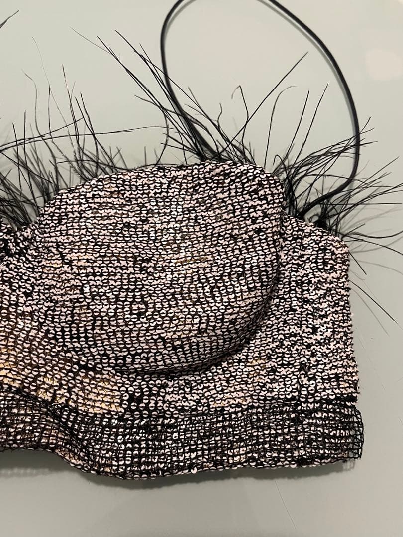 ⭕️ 美品 Rochas ロシャス スパンコール フェザー ブラトップ ビンテージ