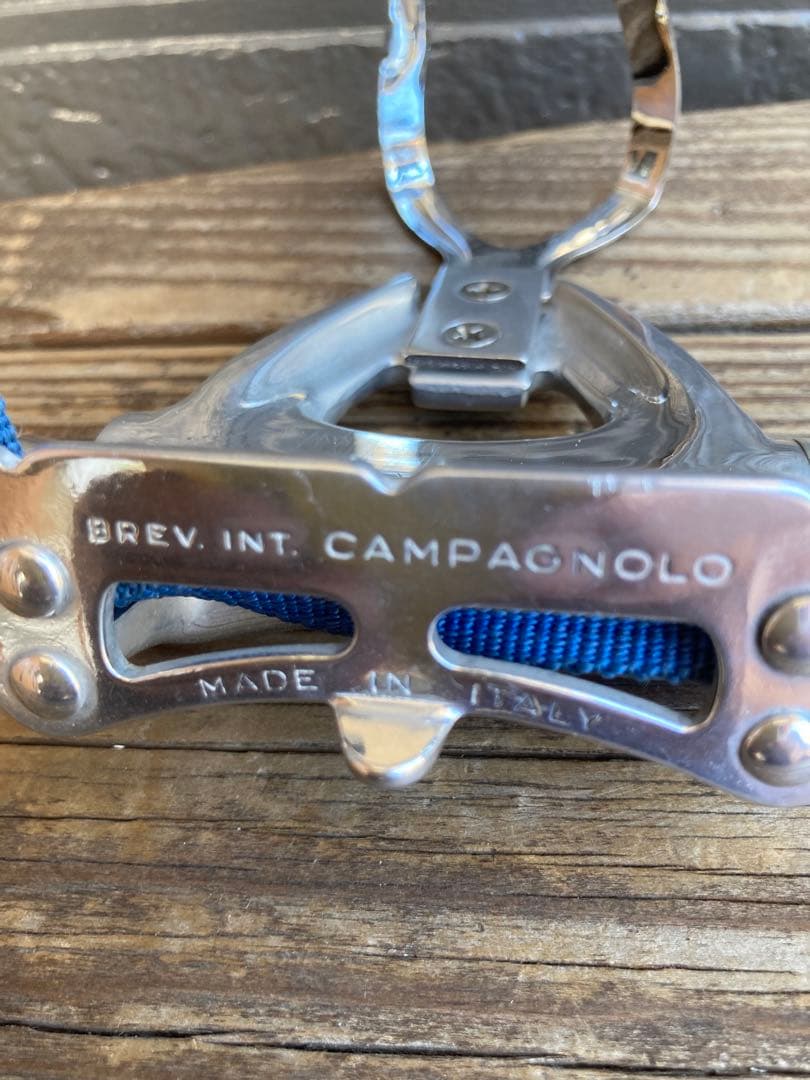 自転車用カンパニョーロビンテージペダル シルバー 青 ストラップ付き