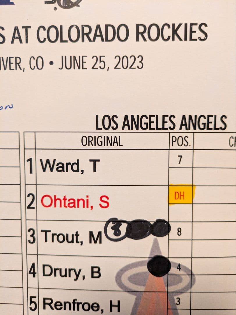 大谷翔平 ラインナップカード 実使用 GameUsed 2023年 エンゼルス