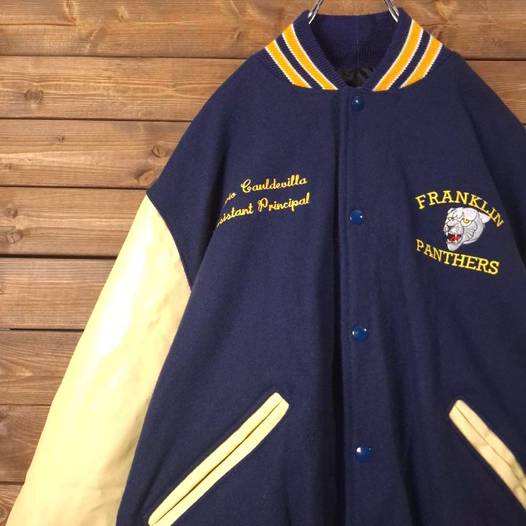 90s USA製 DeLONG デロング 刺繍 バーシティジャケット スタジャン