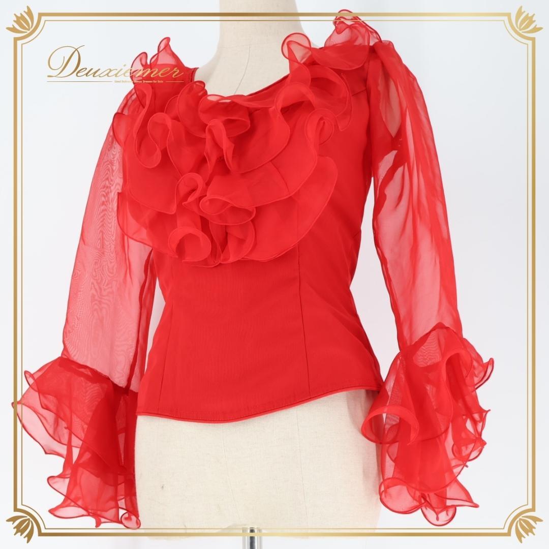 フラメンコ衣装】レッド ブラウス トップス 赤 長袖 フリル レース