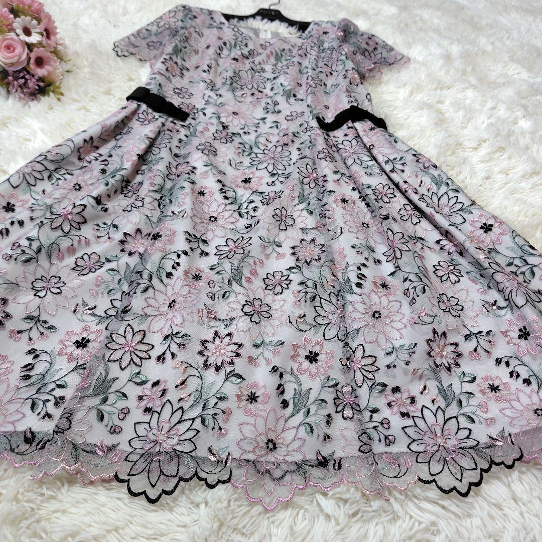 【極美品♡希少42】ローズティアラジュエル　高級フラワーチュール刺繍ワンピース