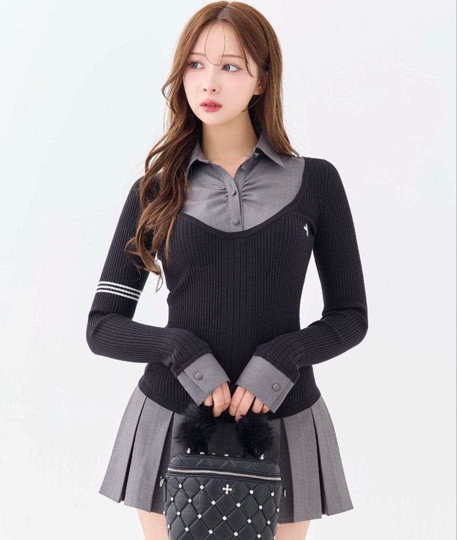 andwang Uniform Pleated Mini Onepiece 黒