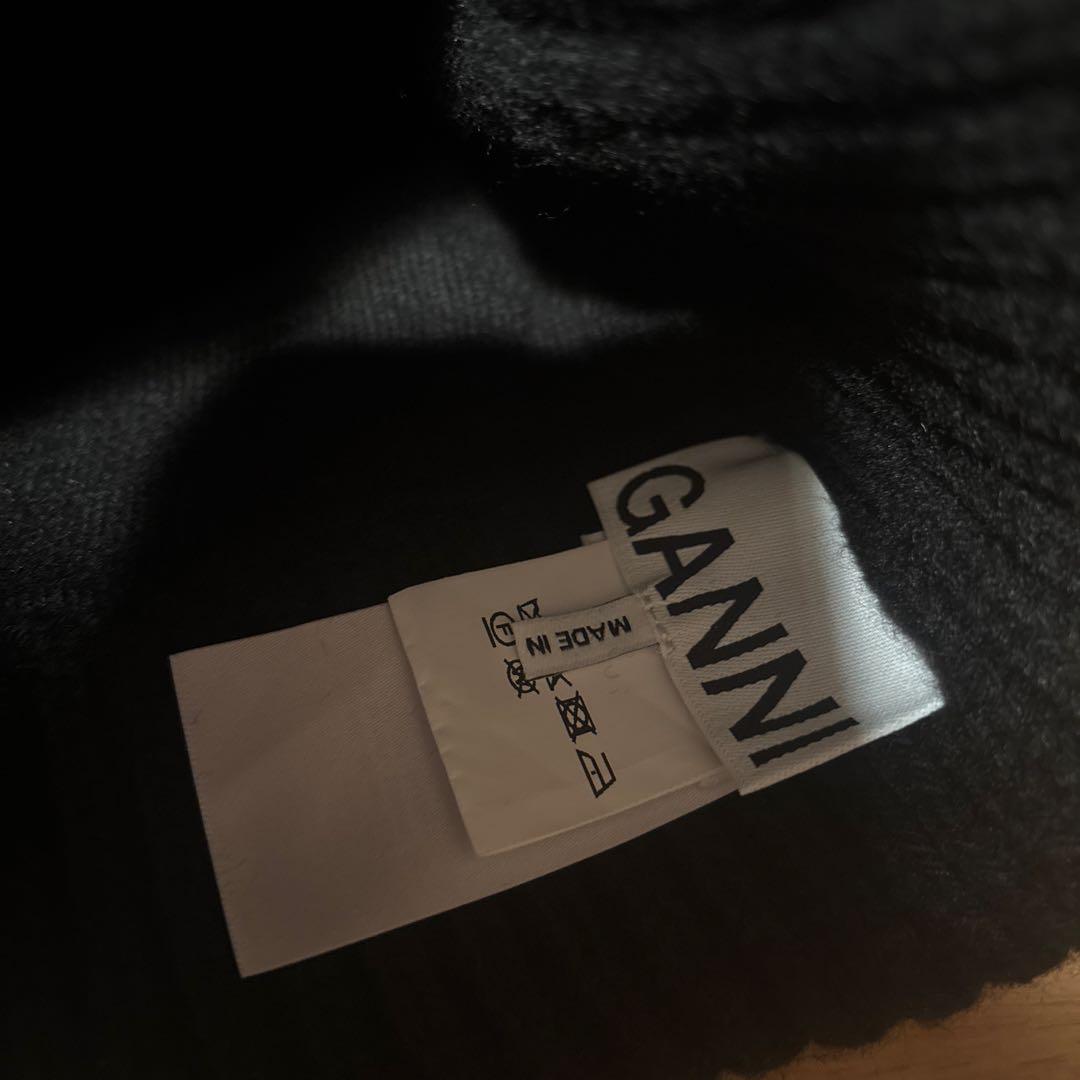 GANNI Structured Rib Beanie ロゴニットビーニー