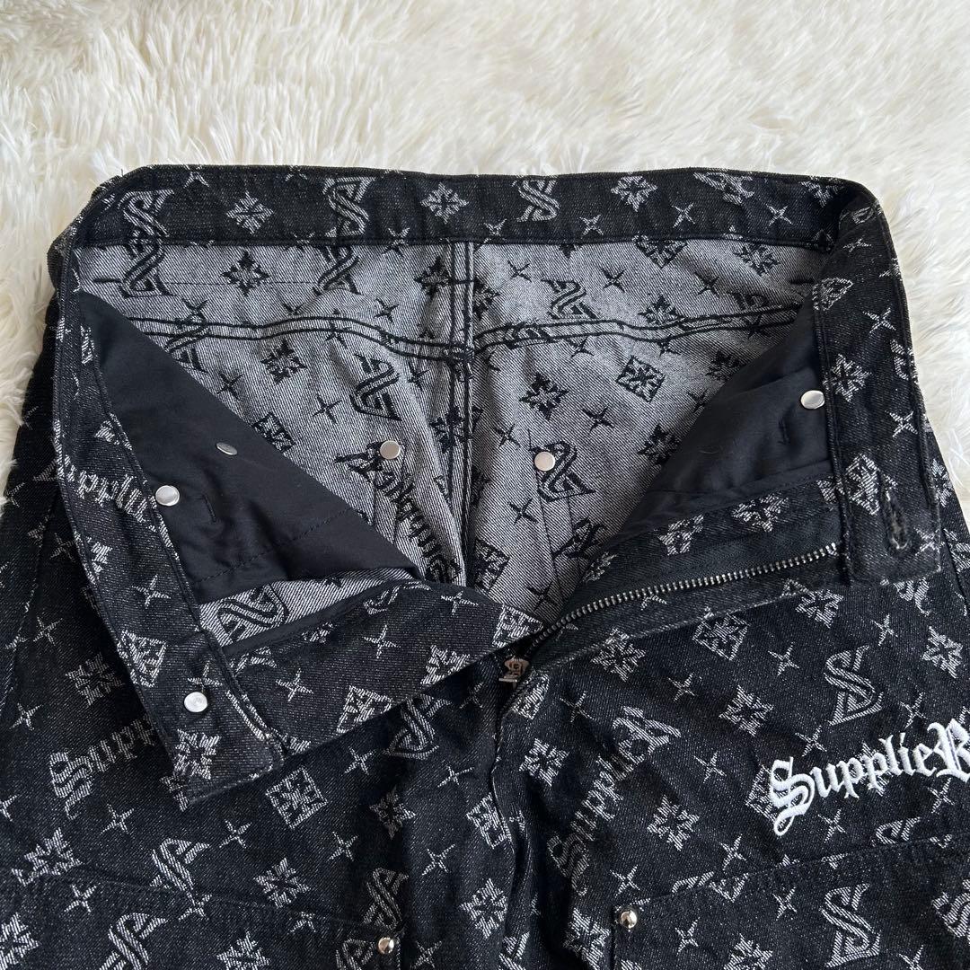 美品 完売品 supplier モノグラム ストレート デニム 総柄 M ロゴ