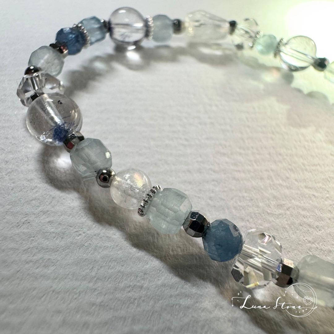 【レインボームーンストーン デュモルチェライト】天然石 ブレスレット