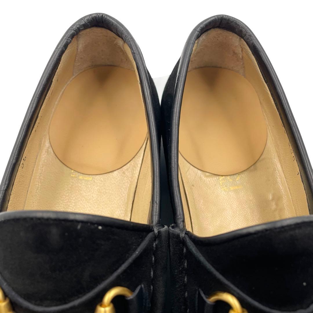 《超美品》グッチ ホース ビット ローファー スエード レザー ブラック 35