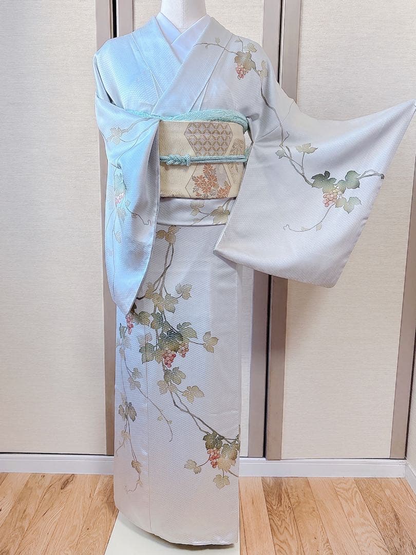 美品　訪問着　フルセット 本加賀友禅 裄66 葡萄 卒業式　入学式　M グレー