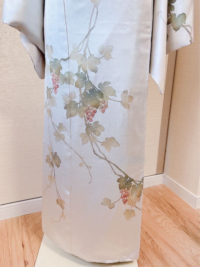 美品　訪問着　フルセット 本加賀友禅 裄66 葡萄 卒業式　入学式　M グレー