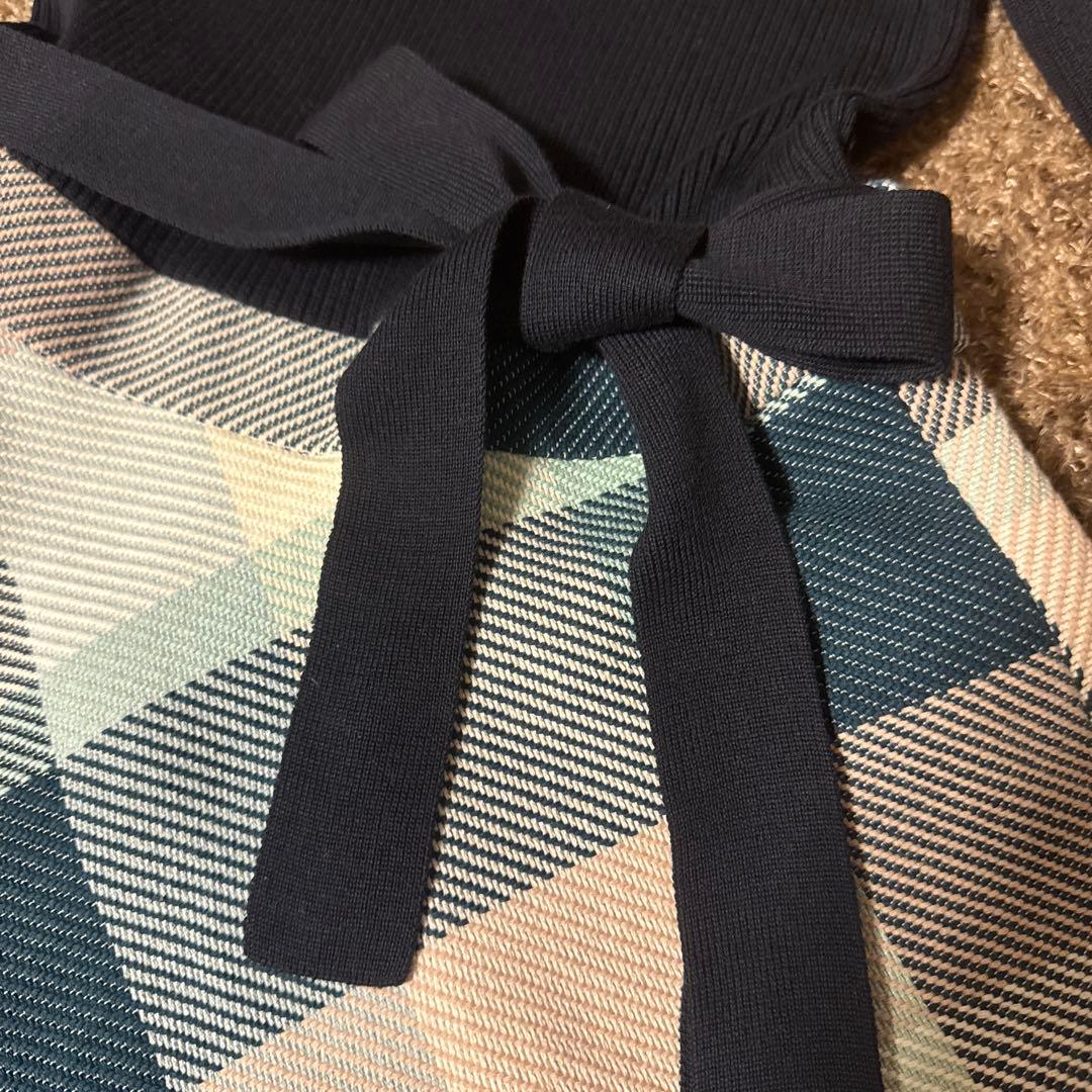 【美品】ブルーレーベルクレストブリッジ　ドッキングチェックワンピース　リボン