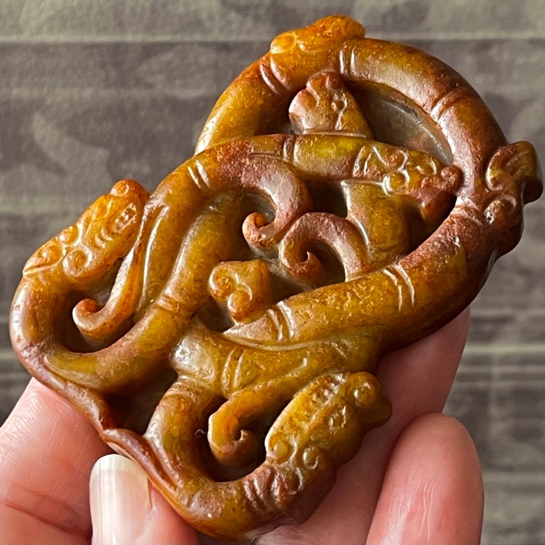 アンティーク ジェイド 彫刻 和田玉 ネフライト 中国王朝 古玉 龍