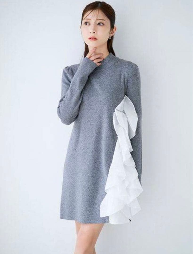 CELFORDラッフルデザインドッキングニットワンピ グレー