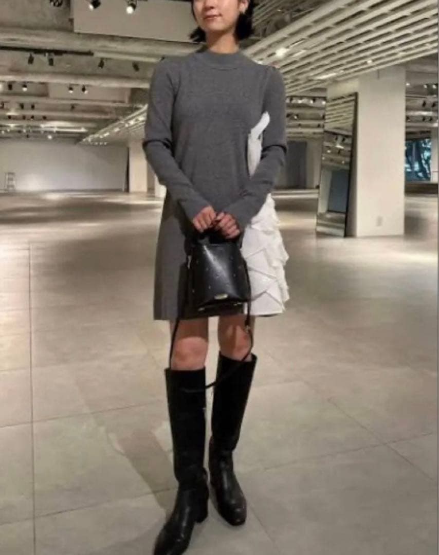 CELFORDラッフルデザインドッキングニットワンピ グレー