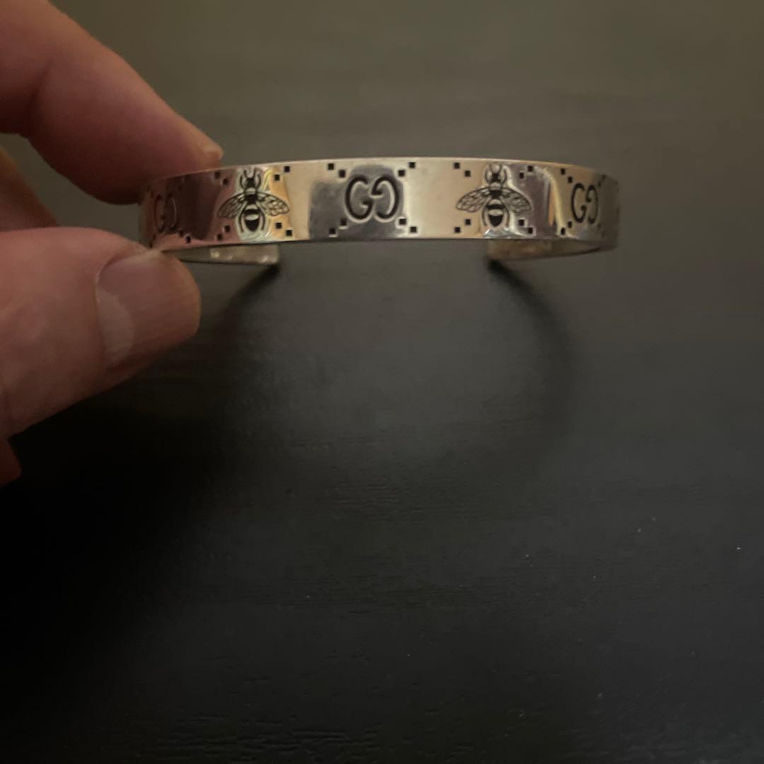 GUCCI グッチ ブレスレット バングル サイズ18 GG＆ビー 蜂 シルバー