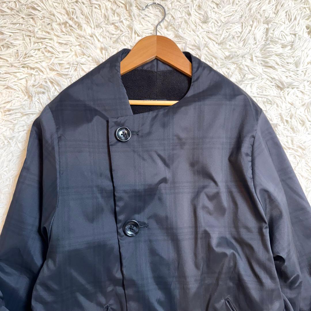 Y's　ヨウジヤマモト　ノーカラーコート　アシンメトリー　チェック　黒　M相当