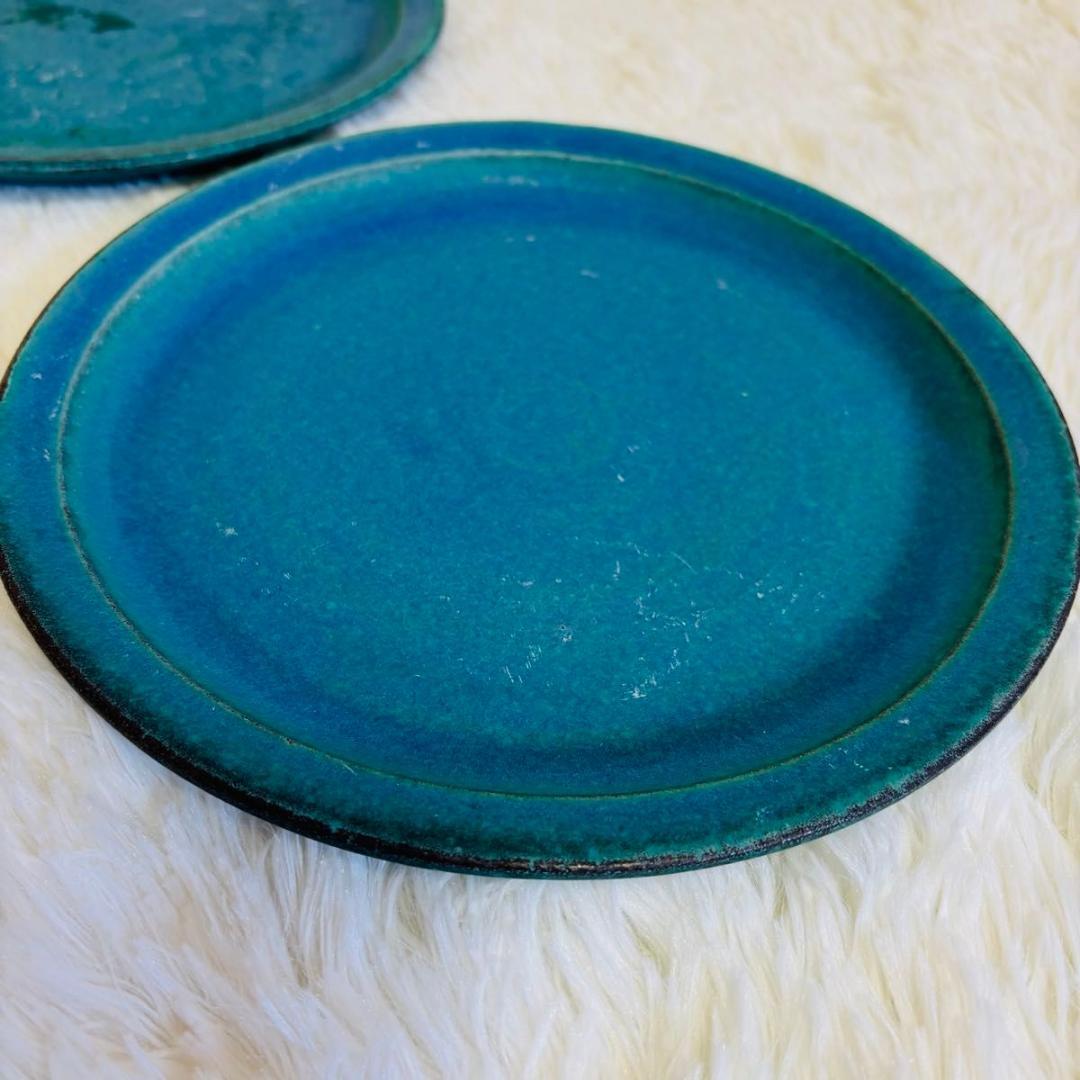 青い陶器プレート 4枚セット 未使用 食器 約23.8cm トルコブルー