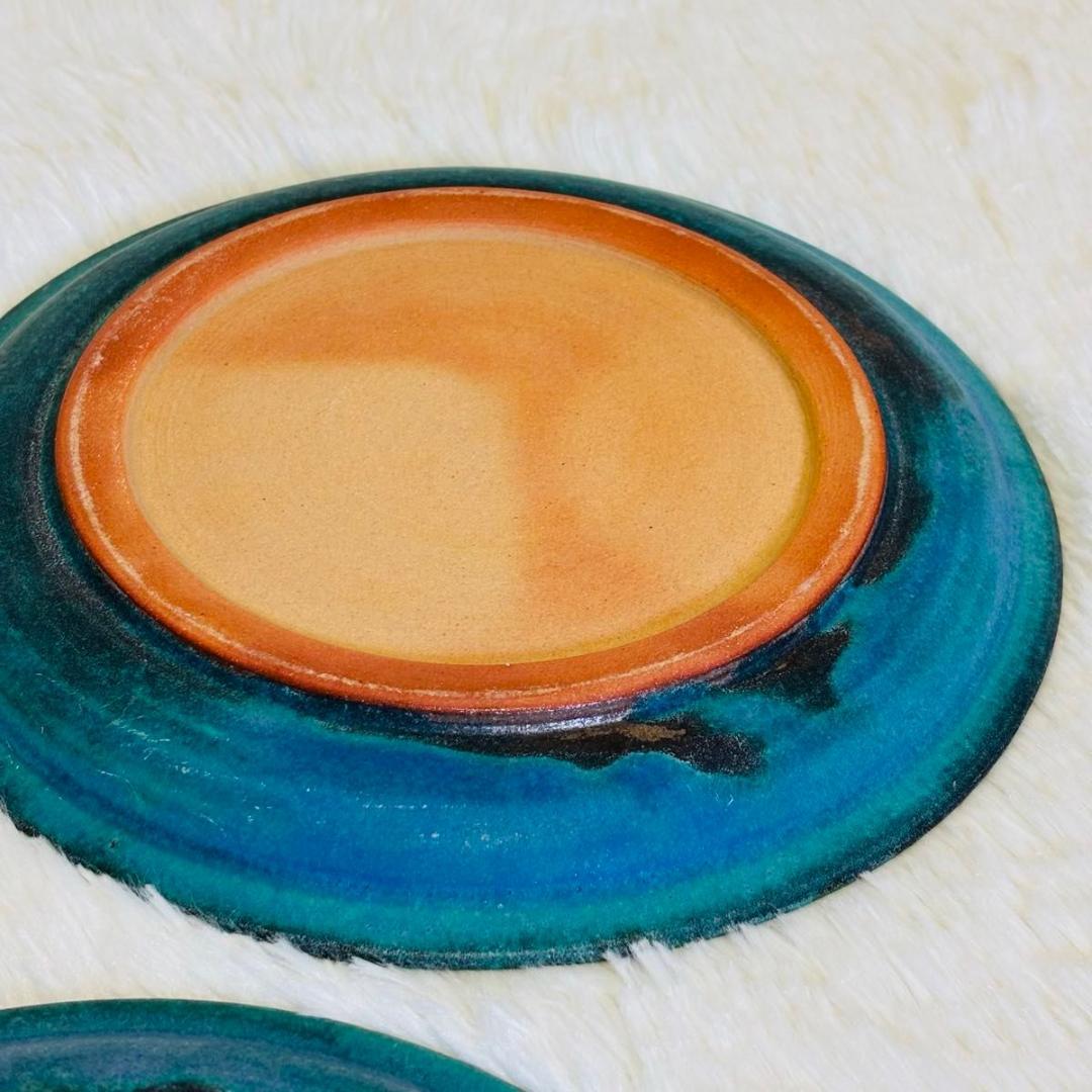 青い陶器プレート 4枚セット 未使用 食器 約23.8cm トルコブルー