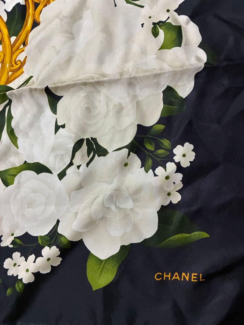 CHANEL シルクスカーフ ネイビー