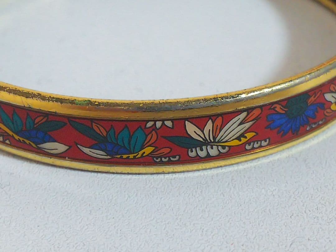 価格高騰中！！エルメス エマイユ 廃盤 レア 七宝焼 バングル レッド　花柄