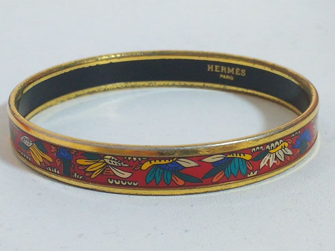 価格高騰中！！エルメス エマイユ 廃盤 レア 七宝焼 バングル レッド　花柄