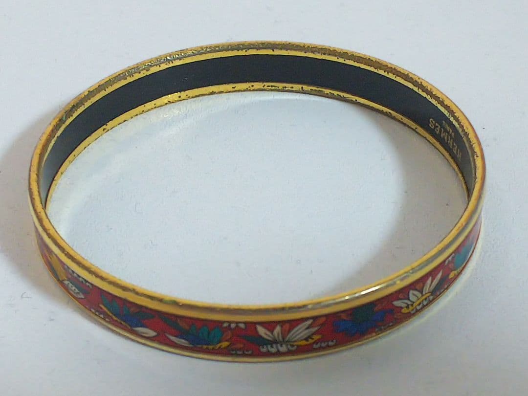 価格高騰中！！エルメス エマイユ 廃盤 レア 七宝焼 バングル レッド　花柄