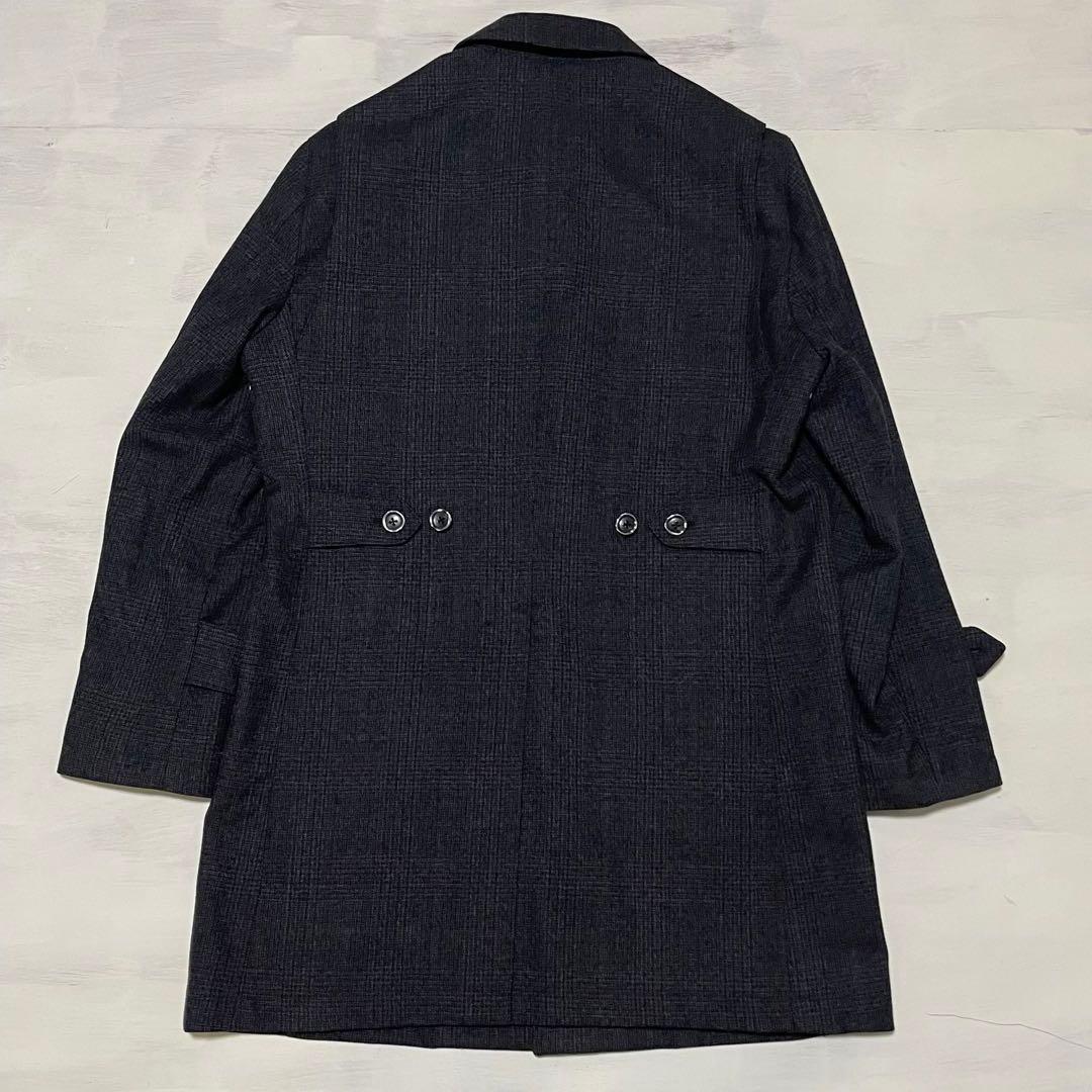 高級ウール　HILTON 比翼　ステンカラーコート L ブラック系