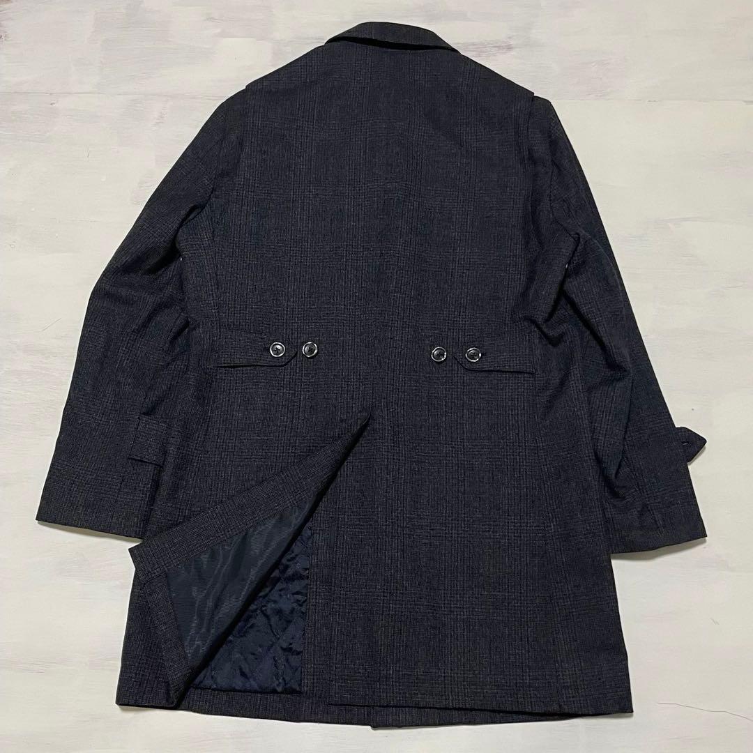 高級ウール　HILTON 比翼　ステンカラーコート L ブラック系