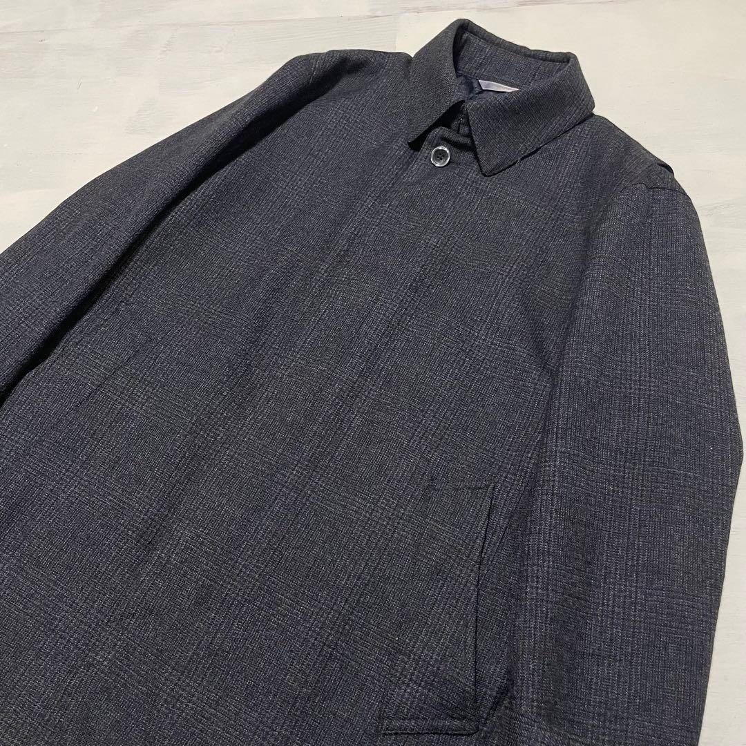 高級ウール　HILTON 比翼　ステンカラーコート L ブラック系