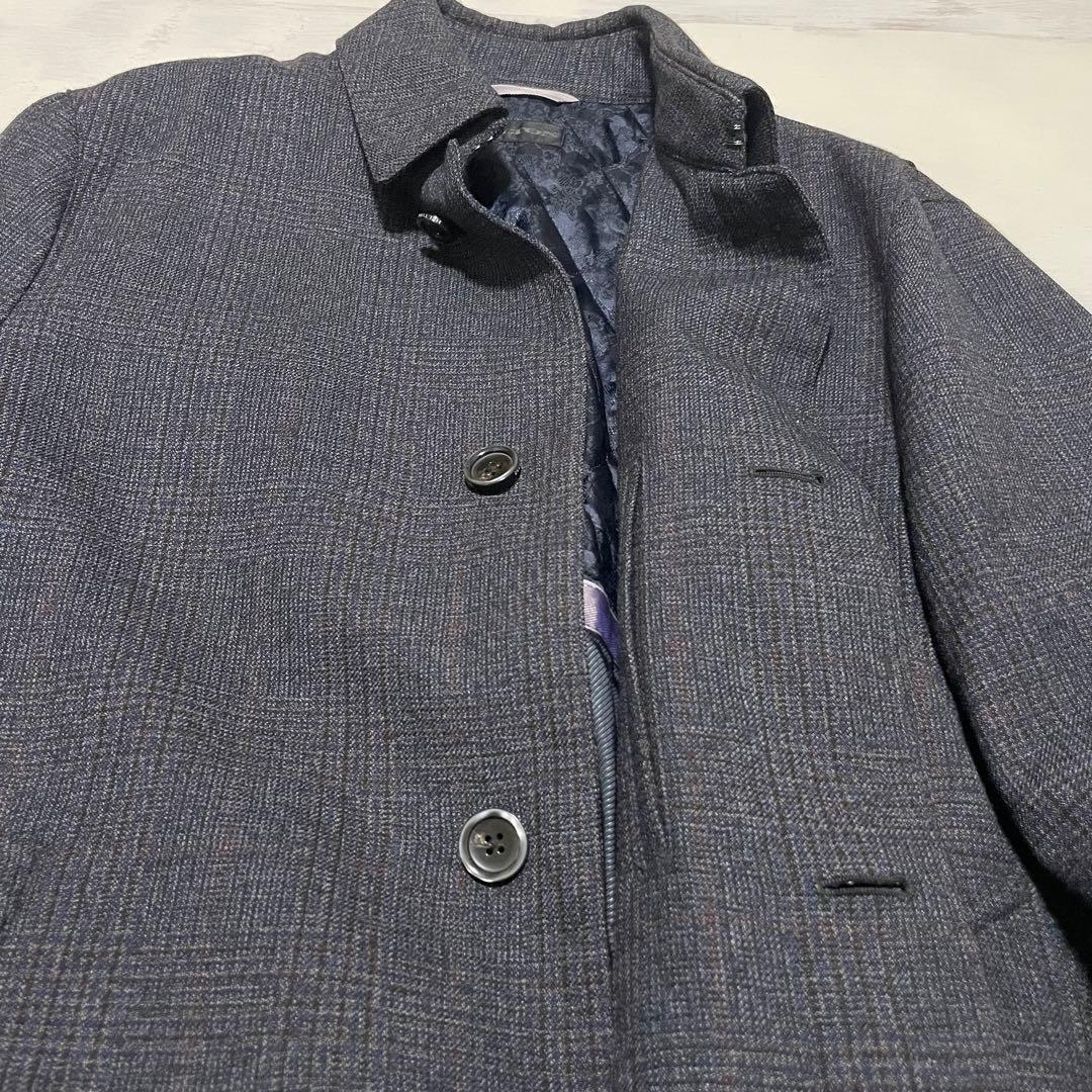 高級ウール　HILTON 比翼　ステンカラーコート L ブラック系