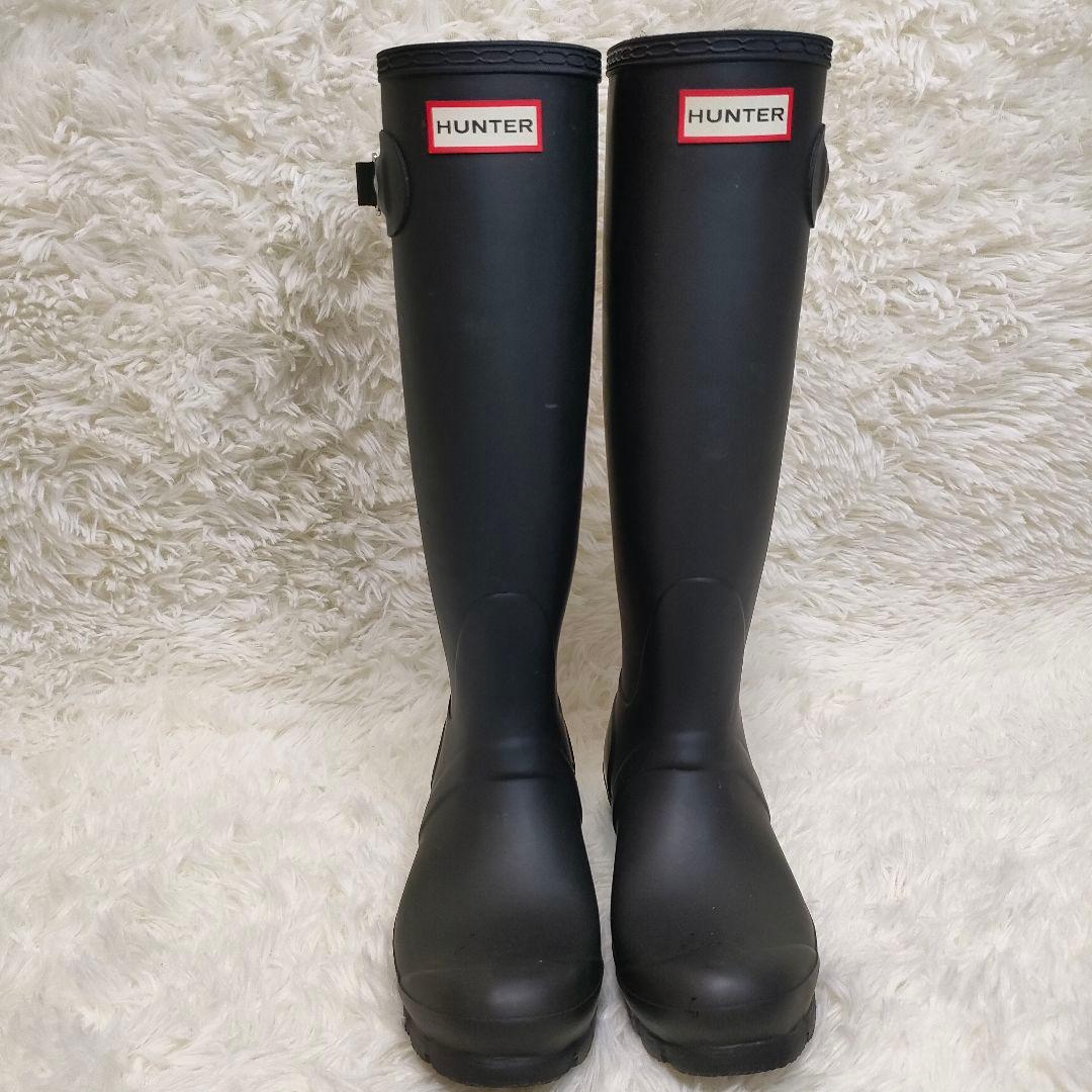 【美品】HUNTER レディース 長靴 バックル付き ブラック 23cm