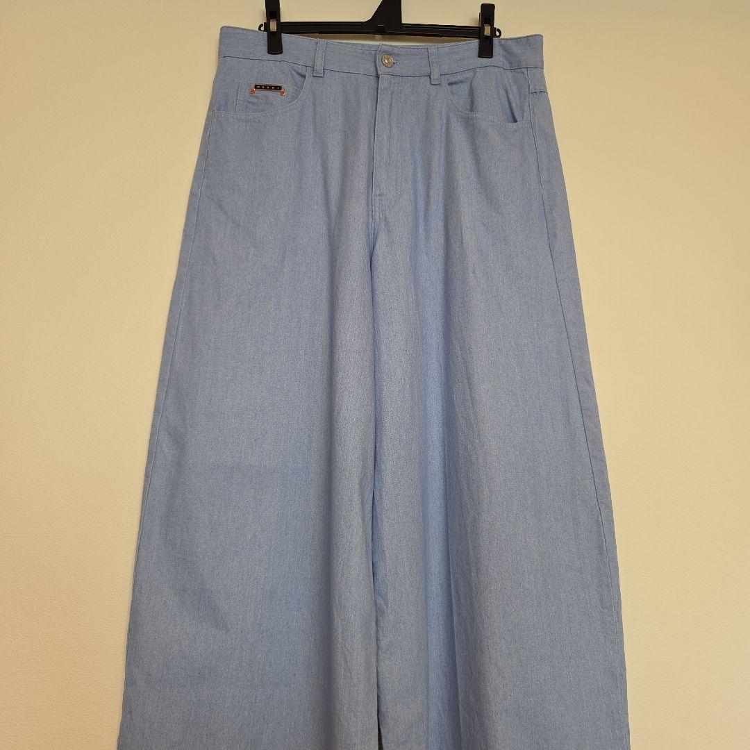 MARNIライトブルー デニムワイドパンツ 前ポケット付き