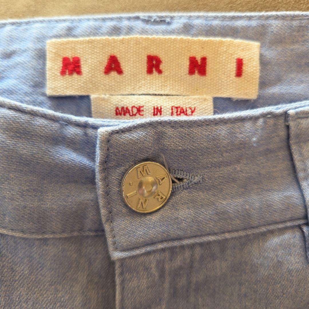 MARNIライトブルー デニムワイドパンツ 前ポケット付き