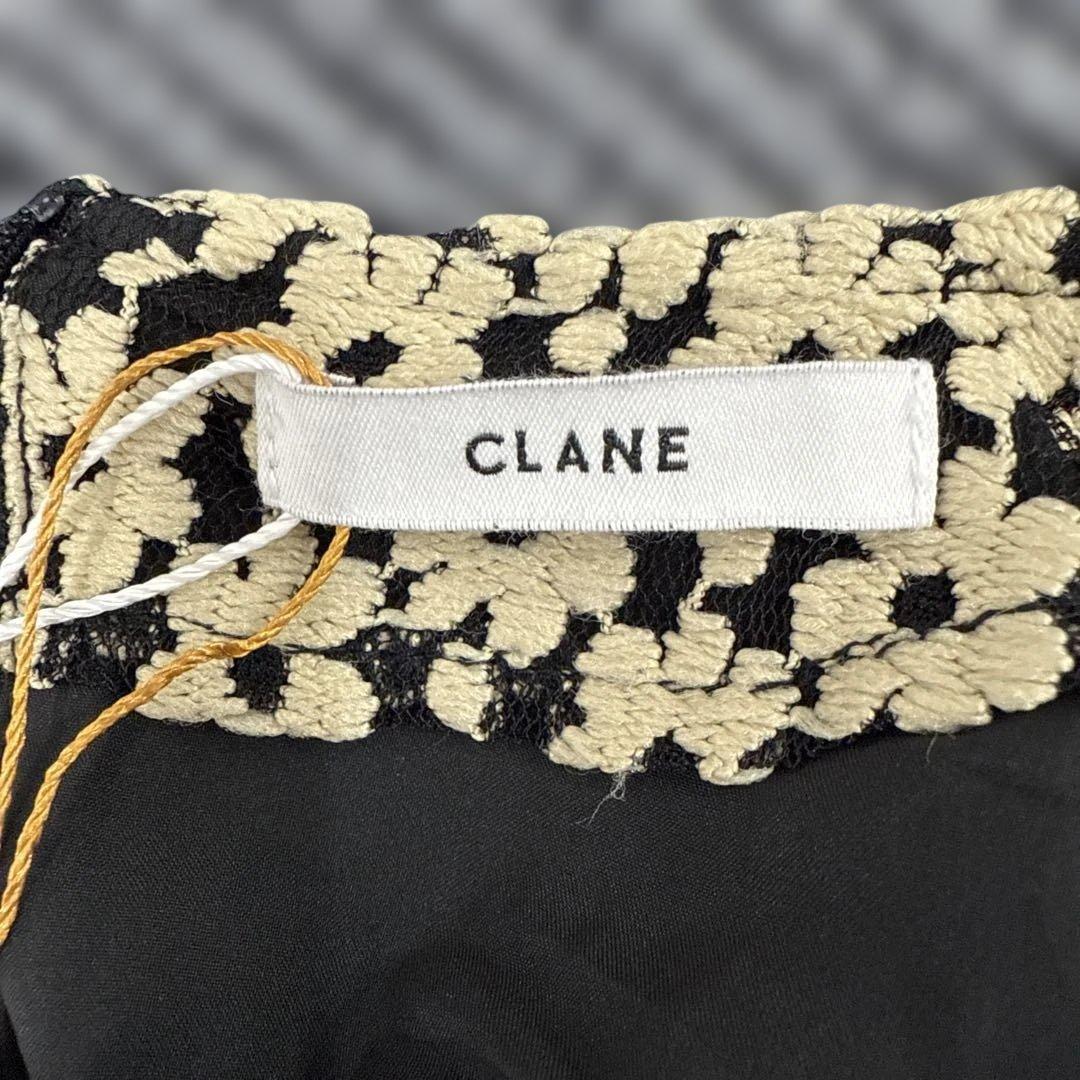 R00710 CLANE クラネ　花柄 長袖 ひざ丈ワンピース　アイボリー　黒色