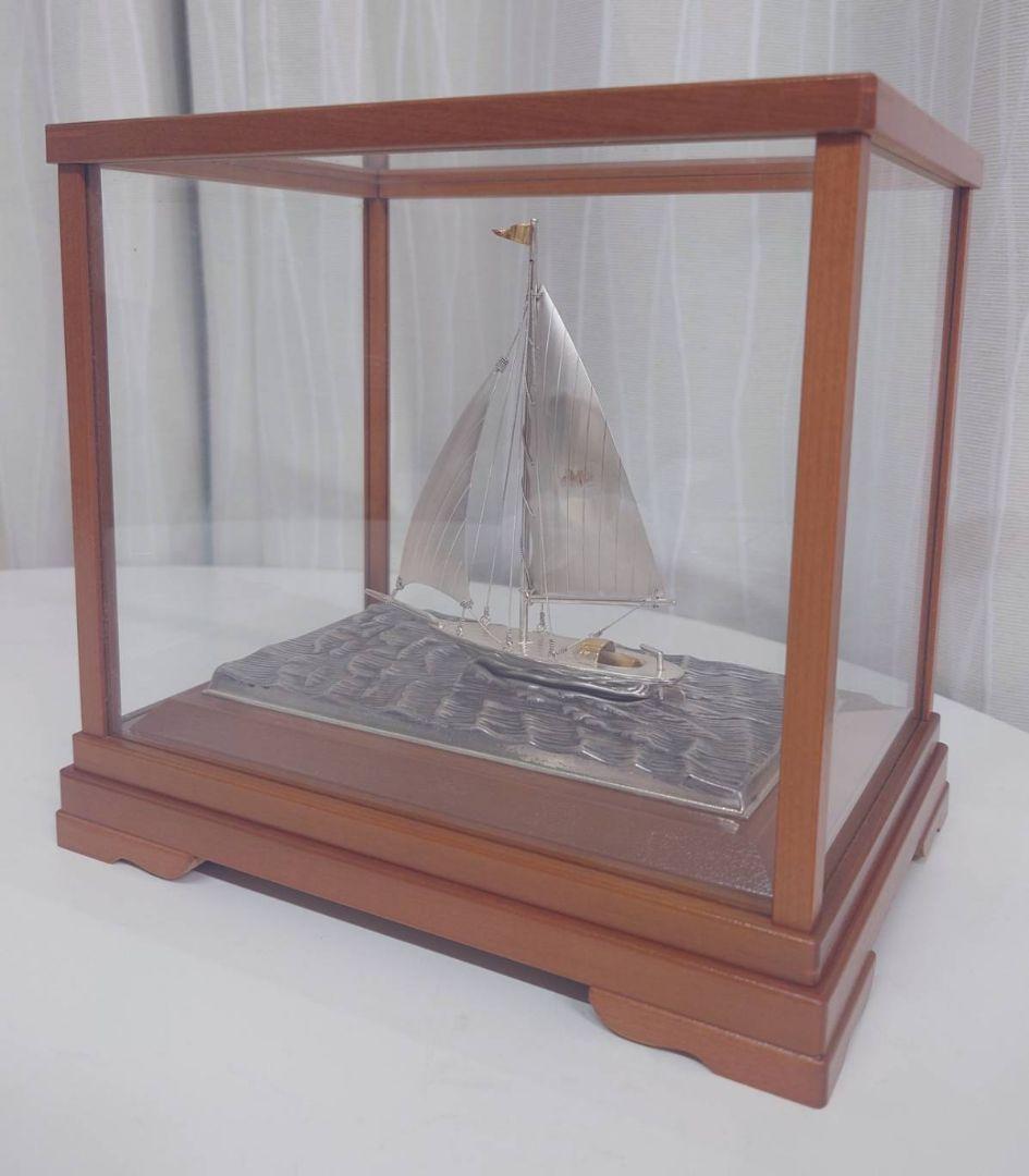 純銀製ヨット模型 ガラスケース付き